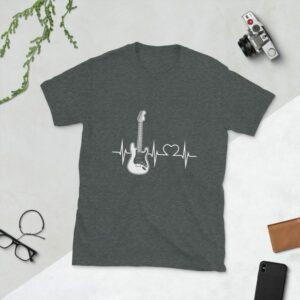 Guitar Art – Guitar Heartbeat – Short-Sleeve Unisex T-Shirt - unisex basic softstyle t shirt dark heather front a a f - Shujaa Designs
