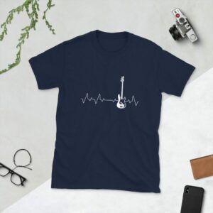 Electric Guitar Heartbeat – Short-Sleeve Unisex T-Shirt - unisex basic softstyle t shirt navy front b e b - Shujaa Designs