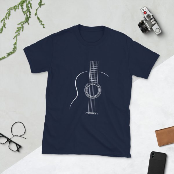 Acoustic Guitar Short-Sleeve Unisex T-Shirt - unisex basic softstyle t shirt navy front a b - Shujaa Designs