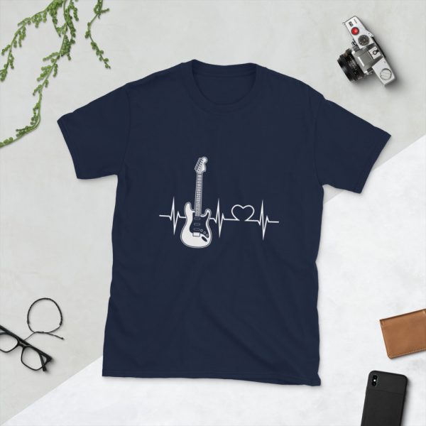 Guitar Art – Guitar Heartbeat – Short-Sleeve Unisex T-Shirt - unisex basic softstyle t shirt navy front a a df - Shujaa Designs