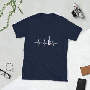 Guitar Art – Guitar Heartbeat – Short-Sleeve Unisex T-Shirt - unisex basic softstyle t shirt navy front b a e - Shujaa Designs