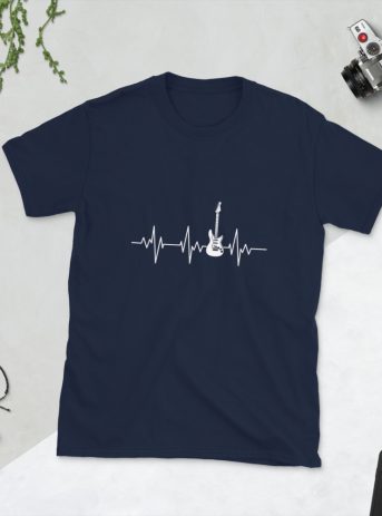 Guitar Art – Guitar Heartbeat – Short-Sleeve Unisex T-Shirt - unisex basic softstyle t shirt navy front b a e - Shujaa Designs