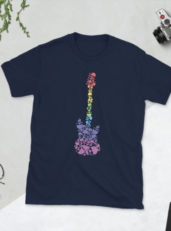 Guitar Art – Skull Mosaic  Guitar – Short-Sleeve Unisex T-Shirt - unisex basic softstyle t shirt navy front b - Shujaa Designs