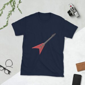 Guitar Art – Red Flying V-Style Guitar – Short-Sleeve Unisex T-Shirt - unisex basic softstyle t shirt navy front b efc d - Shujaa Designs