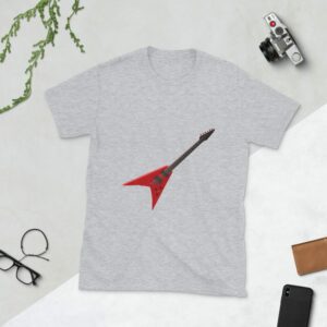 Guitar Art – Red Flying V-Style Guitar – Short-Sleeve Unisex T-Shirt - unisex basic softstyle t shirt sport grey front b efc d - Shujaa Designs