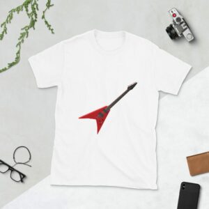 Guitar Art – Red Flying V-Style Guitar – Short-Sleeve Unisex T-Shirt - unisex basic softstyle t shirt white front b efc f c - Shujaa Designs