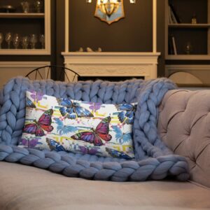 Watercolor Butterfly Pattern Premium Pillow - all over print premium pillow x back lifestyle ca b a - Shujaa Designs