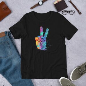 Watercolor Peace Sign Unisex t-shirt - unisex staple t shirt black front a b ed - Shujaa Designs