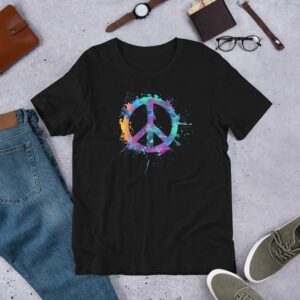 Watercolor Peace Symbol Unisex t-shirt - unisex staple t shirt black front aae e b - Shujaa Designs