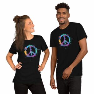 Watercolor Peace Symbol Unisex t-shirt - unisex staple t shirt black front aae e ca - Shujaa Designs