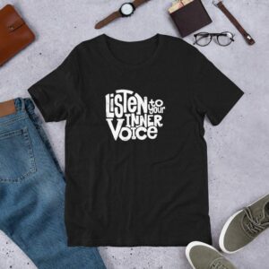 Listen To Your Inner Voice Unisex t-shirt - unisex staple t shirt black heather front c b b - Shujaa Designs