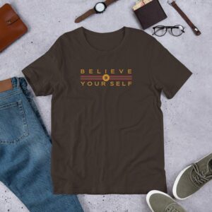 Believe In Yourself Unisex t-shirt - unisex staple t shirt brown front c - Shujaa Designs