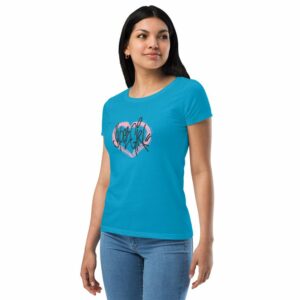 Super Girl Women’s fitted t-shirt - womens fitted t shirt turquoise left front c b b - Shujaa Designs
