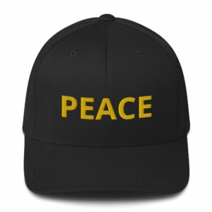 PEACE Embroidered Structured Twill Cap - closed back structured cap black front a f d - Shujaa Designs