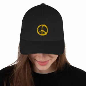 Peace Symbol Embroidered Structured Twill Cap - closed back structured cap black front a aa - Shujaa Designs
