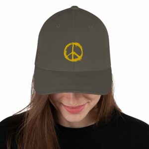 Peace Symbol Embroidered Structured Twill Cap - closed back structured cap dark grey front a d d - Shujaa Designs