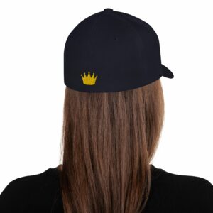 QUEEN Embroidered Structured Twill Cap - closed back structured cap dark navy back fef af - Shujaa Designs