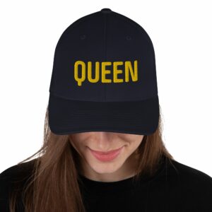 QUEEN Embroidered Structured Twill Cap - closed back structured cap dark navy front fef bc - Shujaa Designs