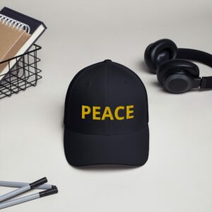 PEACE Embroidered Structured Twill Cap - closed back structured cap dark navy front a f cb - Shujaa Designs