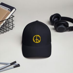 Peace Symbol Embroidered Structured Twill Cap - closed back structured cap dark navy front a - Shujaa Designs