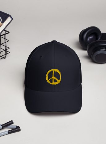 Peace Symbol Embroidered Structured Twill Cap - closed back structured cap dark navy front a - Shujaa Designs