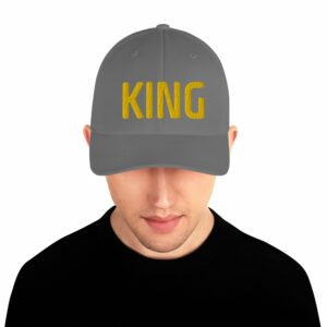 KING Embroidered Structured Twill Cap - closed back structured cap grey front fec ef - Shujaa Designs