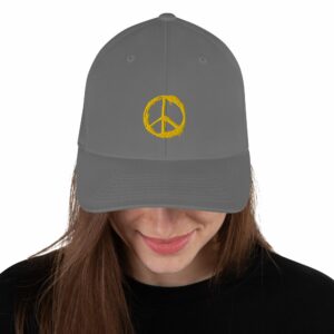 Peace Symbol Embroidered Structured Twill Cap - closed back structured cap grey front a f - Shujaa Designs