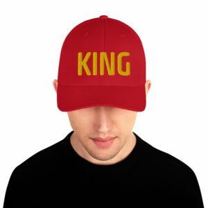 KING Embroidered Structured Twill Cap - closed back structured cap red front fec fa - Shujaa Designs