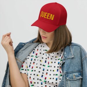 QUEEN Embroidered Structured Twill Cap - closed back structured cap red front fef - Shujaa Designs