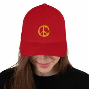 Peace Symbol Embroidered Structured Twill Cap - closed back structured cap red front a bca - Shujaa Designs
