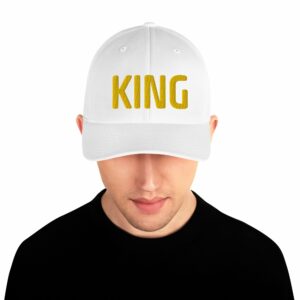 KING Embroidered Structured Twill Cap - closed back structured cap white front fec bc - Shujaa Designs