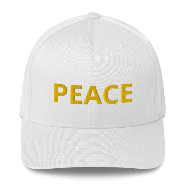 PEACE Embroidered Structured Twill Cap - closed back structured cap white front a f - Shujaa Designs