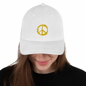 Peace Symbol Embroidered Structured Twill Cap - closed back structured cap white front a d - Shujaa Designs