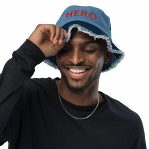 HERO Embroidered Distressed denim bucket hat - distressed denim bucket hat classic light denim front fe f ac - Shujaa Designs