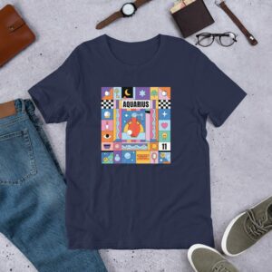 Aquarius Colorful Zodiac Sign Unisex t-shirt - unisex staple t shirt navy front f e f - Shujaa Designs