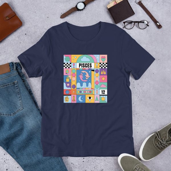 Pisces Colorful Zodiac Sign Unisex t-shirt - unisex staple t shirt navy front f b acb - Shujaa Designs