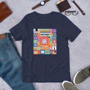 Sagittarius Colorful Zodiac Sign Unisex t-shirt - unisex staple t shirt navy front f a b - Shujaa Designs