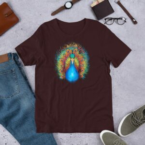 Rainbow Peacock Unisex t-shirt - unisex staple t shirt oxblood black front f b - Shujaa Designs
