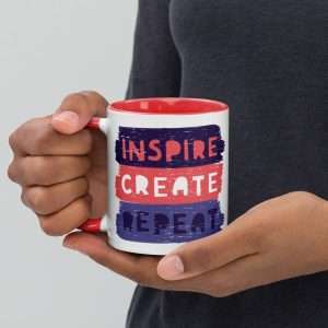 Private: Inspire Create Repeat Motivational Quote Mug with Color Inside - white ceramic mug with color inside red oz left b f - Shujaa Designs