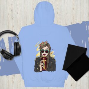 Private: Girl Wearing A Crown, Leather Jacket And Spiked Glasses Unisex Hoodie - unisex premium hoodie carolina blue back b cec fbd - Shujaa Designs