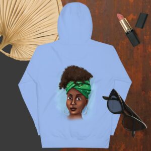 Private: African Woman With Green Headdress Unisex Hoodie - unisex premium hoodie carolina blue back e f d d - Shujaa Designs
