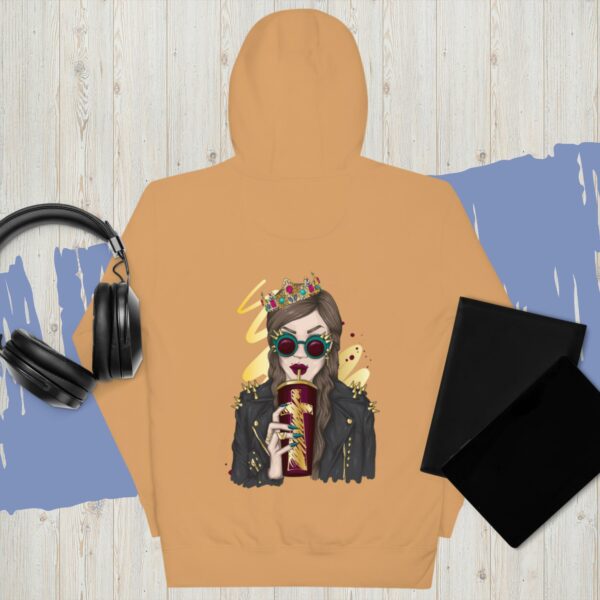 Private: Girl Wearing A Crown, Leather Jacket And Spiked Glasses Unisex Hoodie - unisex premium hoodie khaki back b cec f - Shujaa Designs