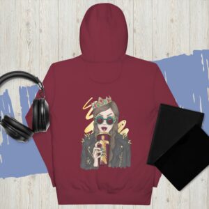 Private: Girl Wearing A Crown, Leather Jacket And Spiked Glasses Unisex Hoodie - unisex premium hoodie maroon back b cebea f - Shujaa Designs