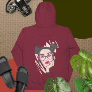 Private: Beautiful Girl In Red Glasses With Hair In Buns Unisex Hoodie - unisex premium hoodie maroon back b ed a - Shujaa Designs
