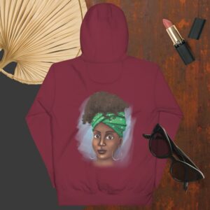 Private: African Woman With Green Headdress Unisex Hoodie - unisex premium hoodie maroon back e f c f - Shujaa Designs