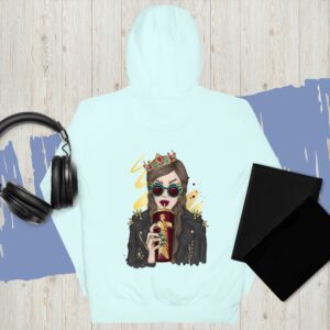 Private: Girl Wearing A Crown, Leather Jacket And Spiked Glasses Unisex Hoodie - unisex premium hoodie sky blue back b cec ce - Shujaa Designs