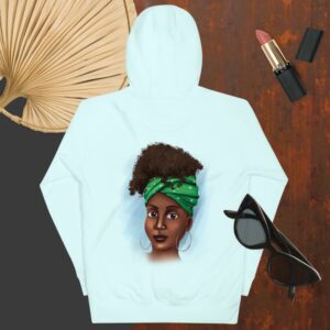 Private: African Woman With Green Headdress Unisex Hoodie - unisex premium hoodie sky blue back e f e bae - Shujaa Designs