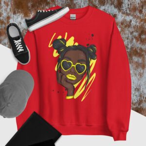 Private: Beautiful Woman In Yellow Heart Shaped Glasses Unisex Sweatshirt - unisex crew neck sweatshirt red front a a b - Shujaa Designs