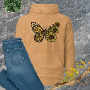 Private: Sunflower Butterfly Unisex Hoodie - unisex premium hoodie khaki front ac d - Shujaa Designs