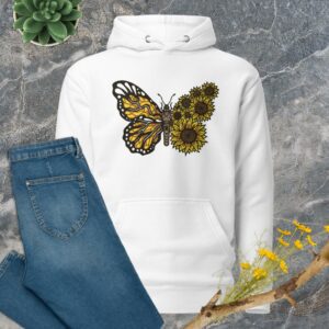 Private: Sunflower Butterfly Unisex Hoodie - unisex premium hoodie white front ac e - Shujaa Designs